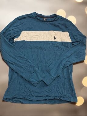 U.S. Polo Assn. Teal Long-Sleeve Crew with White/ light grey Chest Stripe